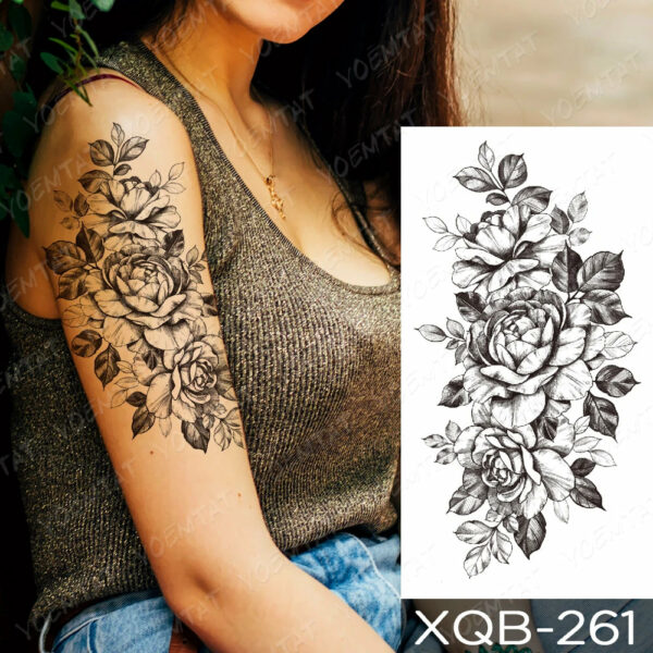 Black Flower Blooming Waterproof Temporary Tatooo Stickers Butterfly Peony Leaf Transfer Tatooos Body Art Fake Tatoo Women - Image 47