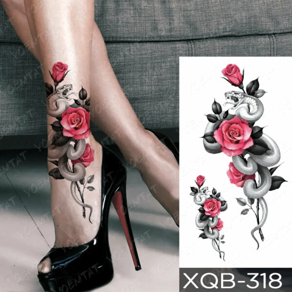 Black Flower Blooming Waterproof Temporary Tatooo Stickers Butterfly Peony Leaf Transfer Tatooos Body Art Fake Tatoo Women - Image 44