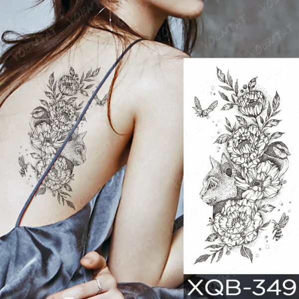 Black Flower Blooming Waterproof Temporary Tatooo Stickers Butterfly Peony Leaf Transfer Tatooos Body Art Fake Tatoo Women - Image 55