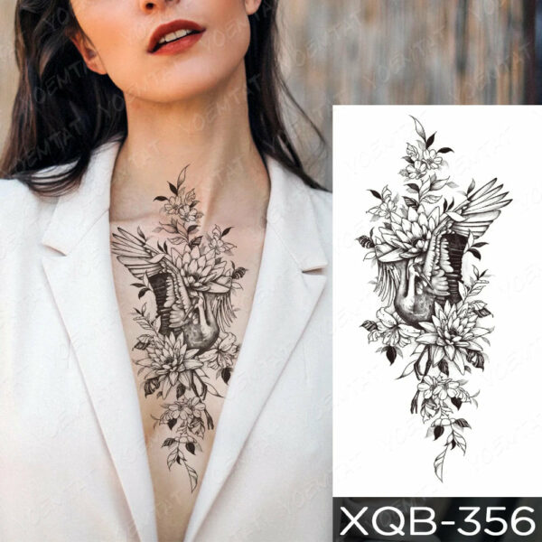 Black Flower Blooming Waterproof Temporary Tatooo Stickers Butterfly Peony Leaf Transfer Tatooos Body Art Fake Tatoo Women - Image 58