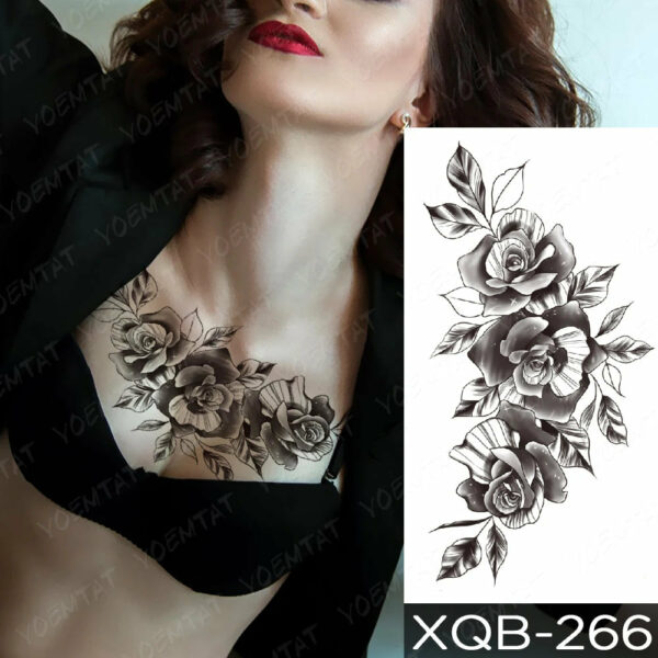 Black Flower Blooming Waterproof Temporary Tatooo Stickers Butterfly Peony Leaf Transfer Tatooos Body Art Fake Tatoo Women - Image 37