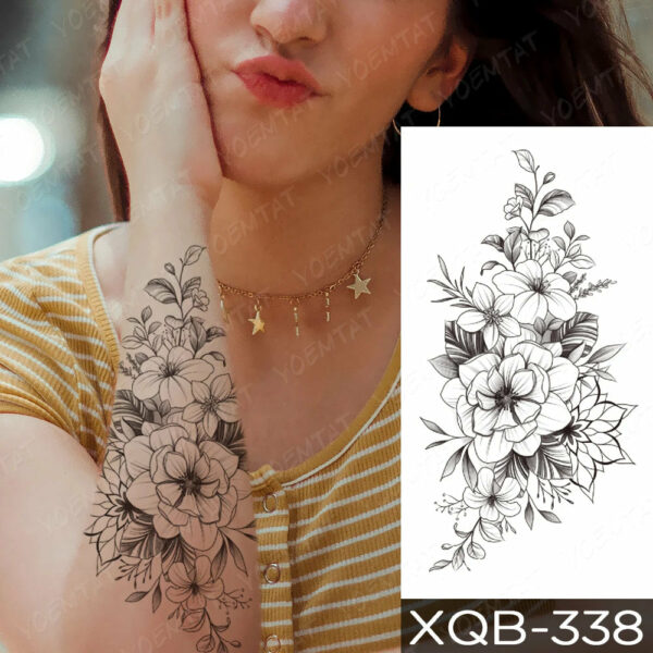 Black Flower Blooming Waterproof Temporary Tatooo Stickers Butterfly Peony Leaf Transfer Tatooos Body Art Fake Tatoo Women - Image 50