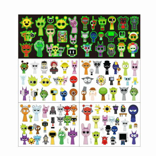 1Pcs New Luminous Incredibox Sprunki Temporary Tattoo Sticker Music Game Body Art Tattoo Stickers Toys For Kids Gifts - Image 4