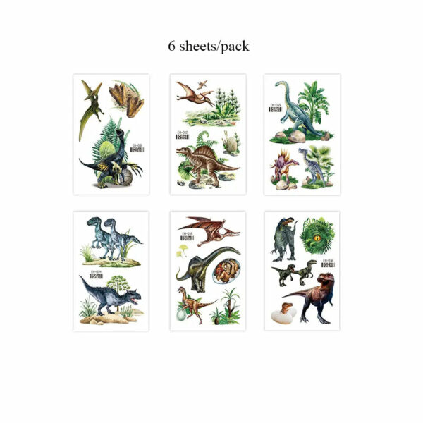 6pcs/set Dinosaur Temporary Tattoo Stickers For Kids Waterproof Animal Cartoon Fake Tattoo for Children Women Men Body Decor - Image 8