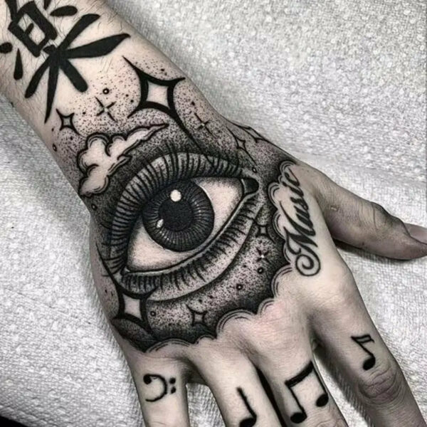 4pc/Lot Dark Back Hand Waterproof Temporary Fake Tattoo Male Prajna Cool Eye Art Personality Neck Half Arm Star Tattoo Stickers - Image 4