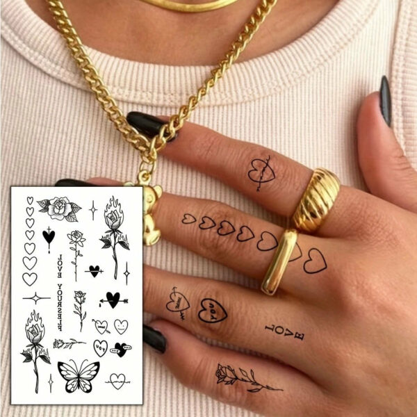 1/5/12PCS Waterproof Temporary Tattoo Sticker Rose Flame Thorns Love Butterfly fake tatto flash tatoo finger for girl women men - Image 3