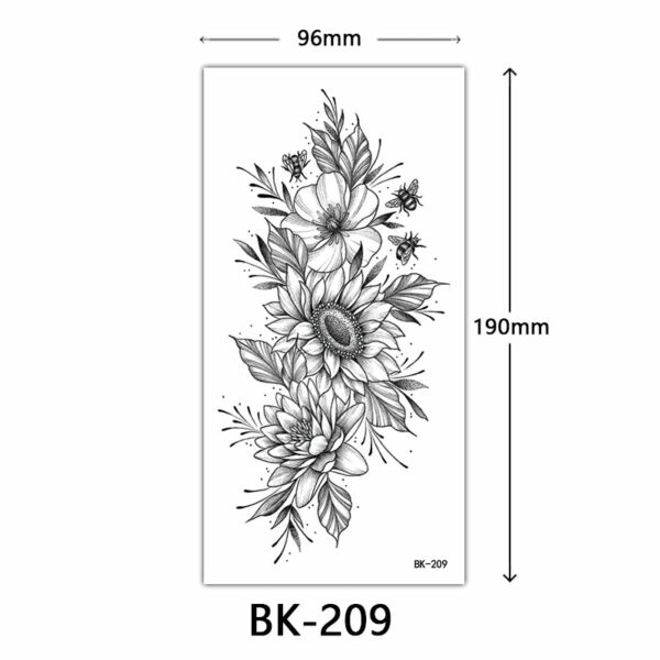 Black Flower Temporary Tattoos for Women Men Waterproof Realistic Floral Tattoo Stickers for Hand Arm Body Fake Tattoo - Image 26
