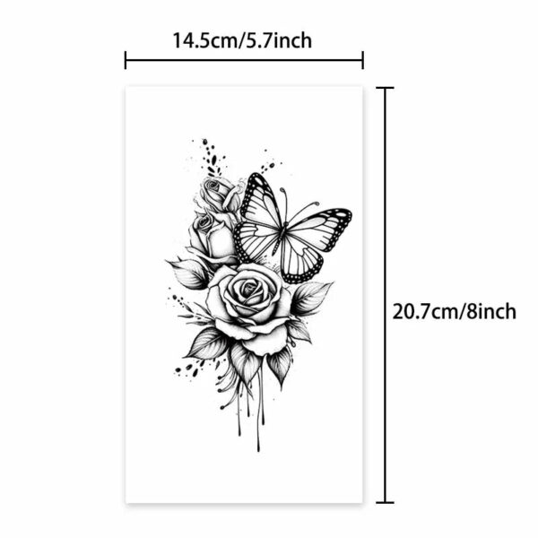 Butterfly and Rose Waterproof Temporary Tattoo for Arm and Leg, Long-Lasting, Realistic Fake Tattoo for Men and Women - Image 4