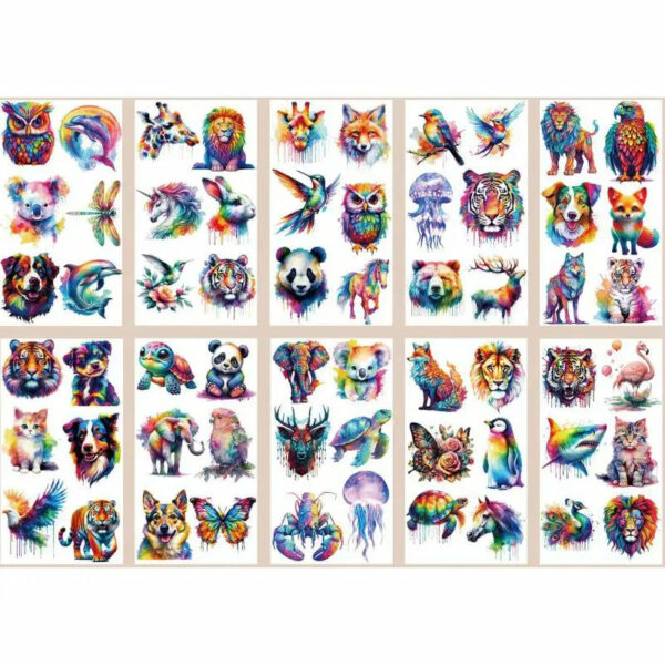 10Pcs/set Colorful Animal Temporary Tattoo Stickers Tiger Dog Tattoo For Kids Birthday Body Art Tattoos Toys - Image 3