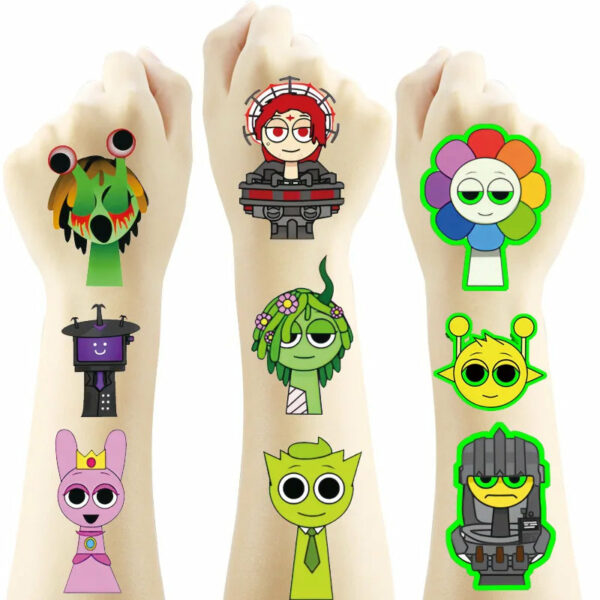 1Pcs New Luminous Incredibox Sprunki Temporary Tattoo Sticker Music Game Body Art Tattoo Stickers Toys For Kids Gifts - Image 3