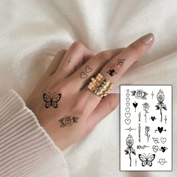 1/5/12PCS Waterproof Temporary Tattoo Sticker Rose Flame Thorns Love Butterfly fake tatto flash tatoo finger for girl women men - Image 2