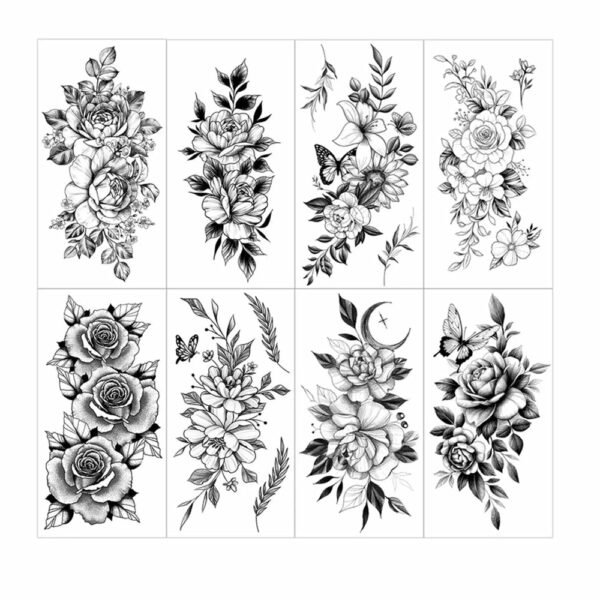 Black Flower Temporary Tattoos for Women Waterproof Realistic Floral Tattoo Stickers for Hand Arm Body Disposable Fake Tattoo - Image 5