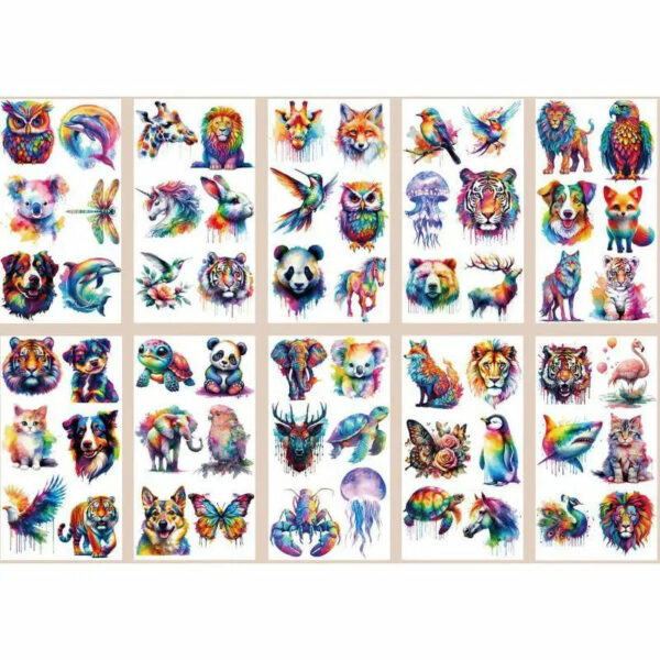 10Pcs/set Colorful Animal Temporary Tattoo Stickers Tiger Dog Tattoo For Kids Birthday Body Art Tattoos Toys - Image 7
