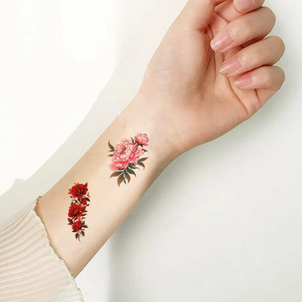 10Pcs/set Colorful Flowers Temporary Tattoo Sticker Waterproof Rose Maple Leaf Art Tattoo Sticker Decoration Party Gift - Image 4