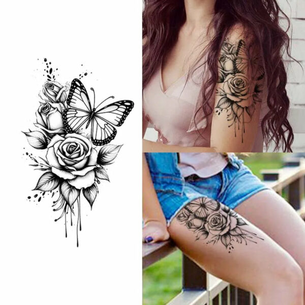 Butterfly and Rose Waterproof Temporary Tattoo for Arm and Leg, Long-Lasting, Realistic Fake Tattoo for Men and Women - Image 7