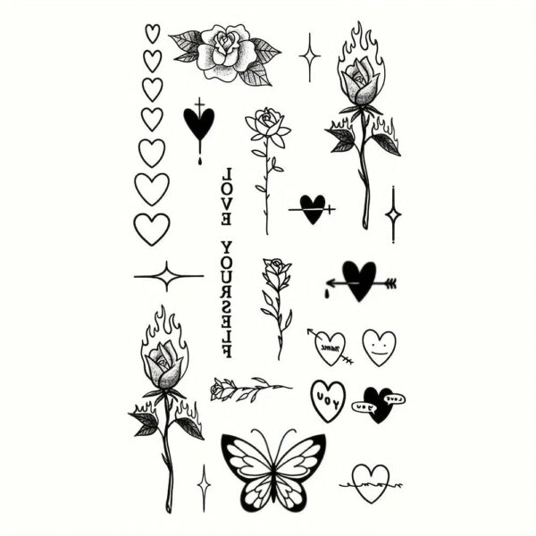 1/5/12PCS Waterproof Temporary Tattoo Sticker Rose Flame Thorns Love Butterfly fake tatto flash tatoo finger for girl women men - Image 6