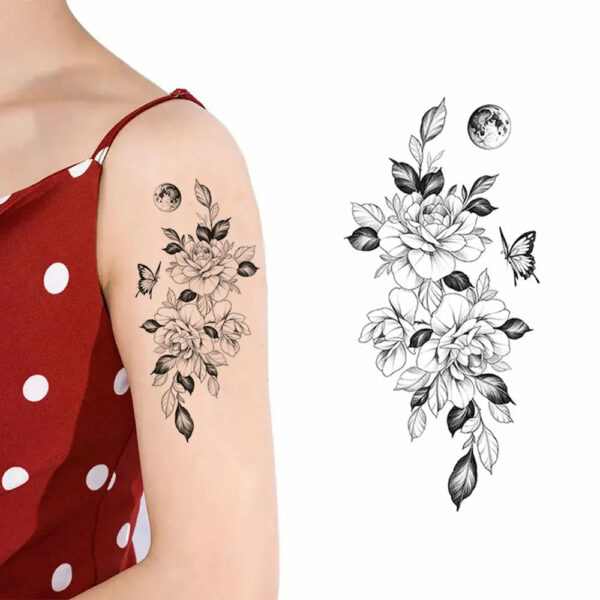 Black Flower Temporary Tattoos for Women Waterproof Realistic Floral Tattoo Stickers for Hand Arm Body Disposable Fake Tattoo - Image 3