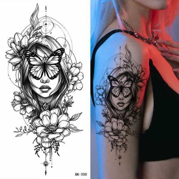Black Flower Temporary Tattoos for Women Men Waterproof Realistic Floral Tattoo Stickers for Hand Arm Body Fake Tattoo - Image 2