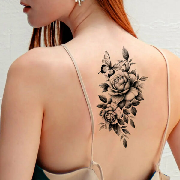 Black Flower Temporary Tattoos for Women Waterproof Realistic Floral Tattoo Stickers for Hand Arm Body Disposable Fake Tattoo - Image 4