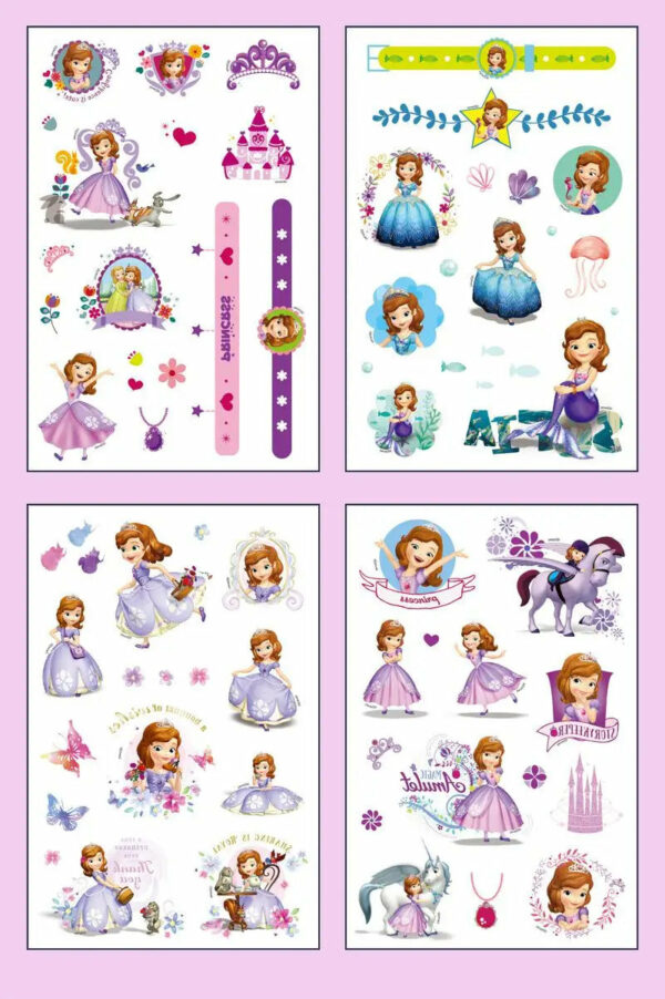 4Pcs/set Tattoo stickers Disney Stitch Princess Sofia Unicorn Frozen Action Figure Cars Cartoon Sticker Kids Girls Birthday Gift - Image 14