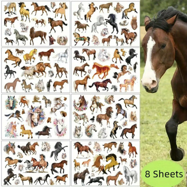 8 Sheets Temporary Horse Tattoos Stickers Birthday Themed Party Supplies Decorated with Tattoo Gifts - Image 2