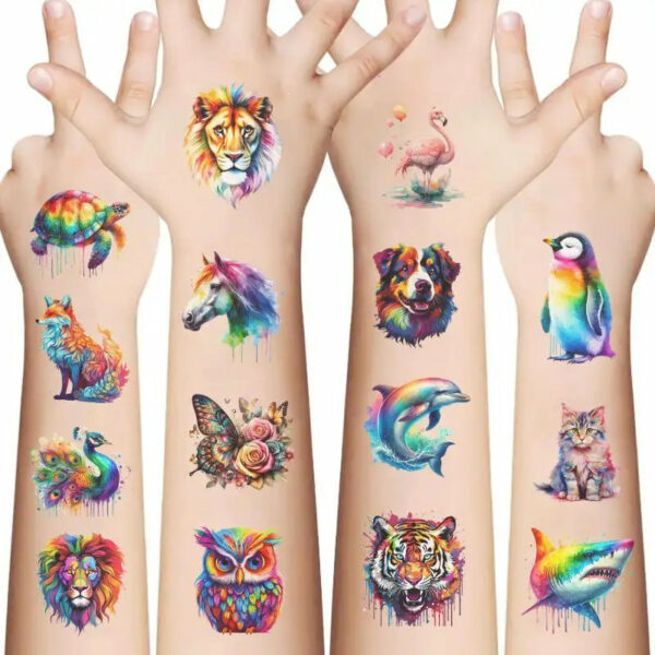 10Pcs/set Colorful Animal Temporary Tattoo Stickers Tiger Dog Tattoo For Kids Birthday Body Art Tattoos Toys - Image 4