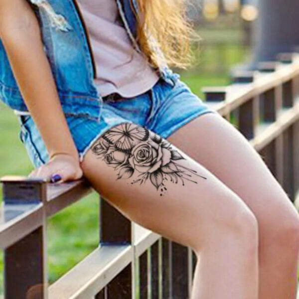 Butterfly and Rose Waterproof Temporary Tattoo for Arm and Leg, Long-Lasting, Realistic Fake Tattoo for Men and Women - Image 2