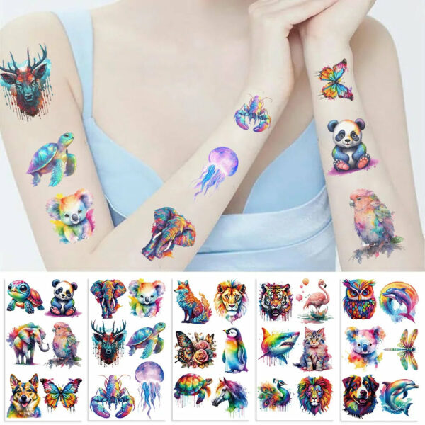 10Pcs/set Colorful Animal Temporary Tattoo Stickers Tiger Dog Tattoo For Kids Birthday Body Art Tattoos Toys - Image 6