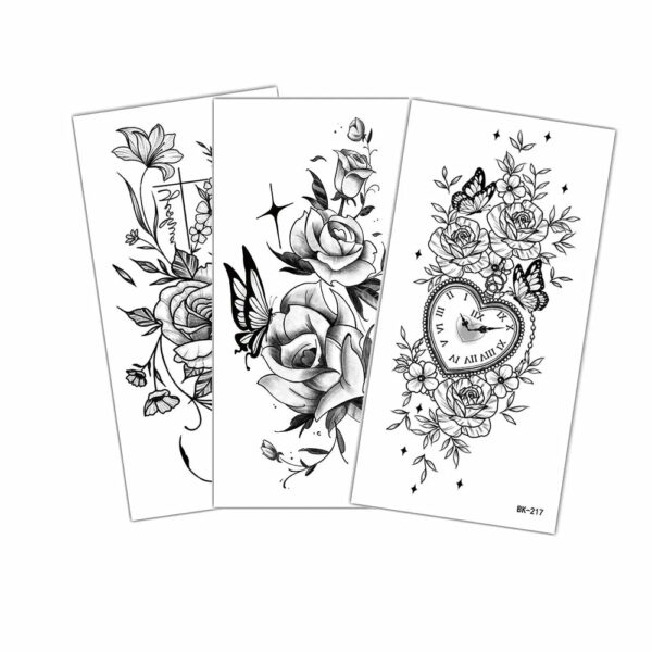 Black Flower Temporary Tattoos for Women Men Waterproof Realistic Floral Tattoo Stickers for Hand Arm Body Fake Tattoo - Image 4
