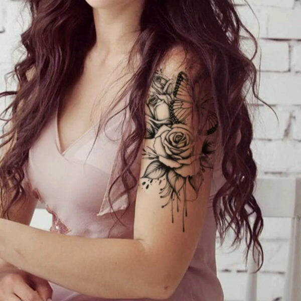 Butterfly and Rose Waterproof Temporary Tattoo for Arm and Leg, Long-Lasting, Realistic Fake Tattoo for Men and Women - Image 3