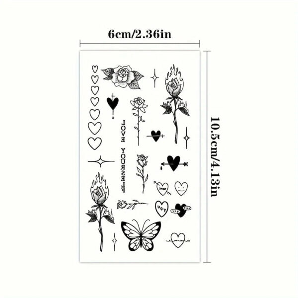 1/5/12PCS Waterproof Temporary Tattoo Sticker Rose Flame Thorns Love Butterfly fake tatto flash tatoo finger for girl women men - Image 4