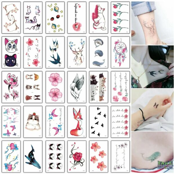 30Pcs/set Waterproof Temporary Tattoos Small Size Hand Arm Body Art Cartoon Children Fake Tattoo Stickers Kids Cute Decal Child - Image 2